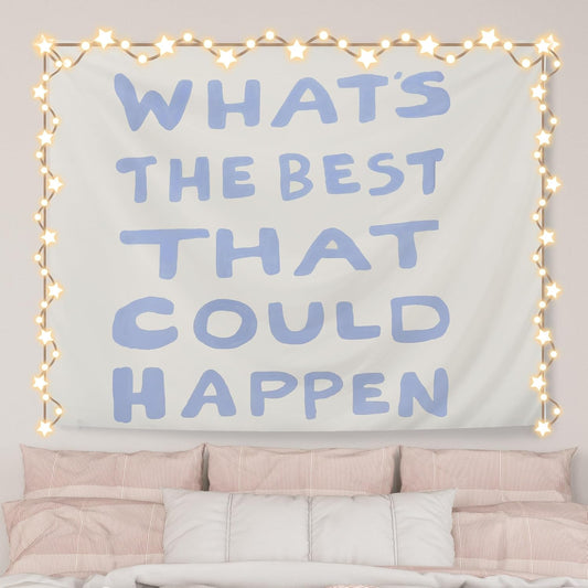 AQYIP What's the Best That Could Happen Inspirational Tapestry, Motivational Tapestry Decorative, Trendy Blue Positive Quote Wall Tapestries Blanket Decor for Home Office, 50x60 Inch
