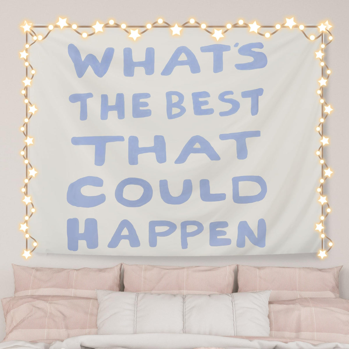 AQYIP What's the Best That Could Happen Inspirational Tapestry, Motivational Tapestry Decorative, Trendy Blue Positive Quote Wall Tapestries Blanket Decor for Home Office, 50x60 Inch