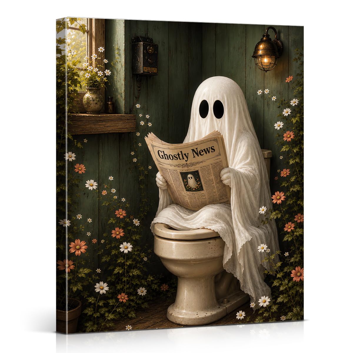 Funny Ghost Halloween Bathroom Wall Art Gothic Canvas Print Poster Framed