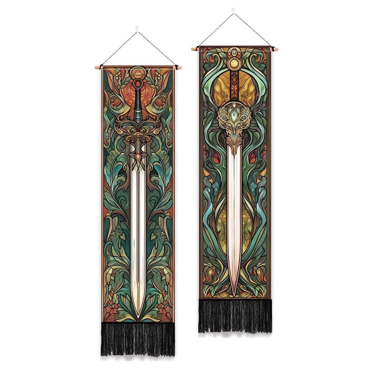 PLIGREAT 2 Pack Japanese Peony Vertical Tapestry with Tassels Elegant Flower Wall Hanging for Bedroom Bathroom Living Room Warm Long Narrow Wall Hanging Dorm Room Home Art Decor