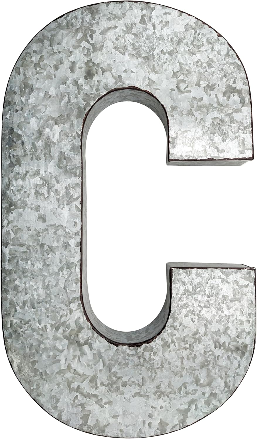 SciencePurchase 20" Metal Letter C Wall Decor, Silver with Rusted Edges, Galvanized Wall Mountable Decoration for Country, Mid-Century, or Farmhouse Themed Room or Event