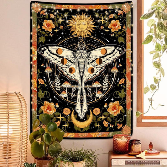 Aipon Orange Moth Tapestry Boho Retro Floral Flowers Tapestries Aesthetic Vintage Mushroom Tapestries for Bedroom Indie Small Tapestry Wall Hanging for Living Room Dorm (30'' × 40'', Orange)
