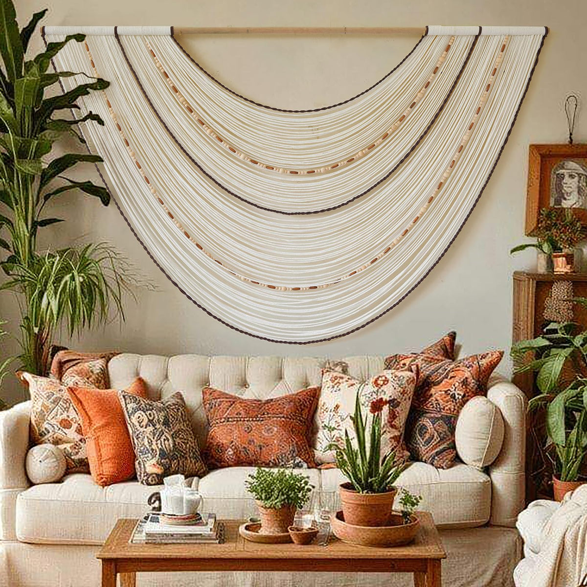 Macrame Wall Hanging Boho Tapestry Dip Dyed Ombre Moss Green 57"W*39"L