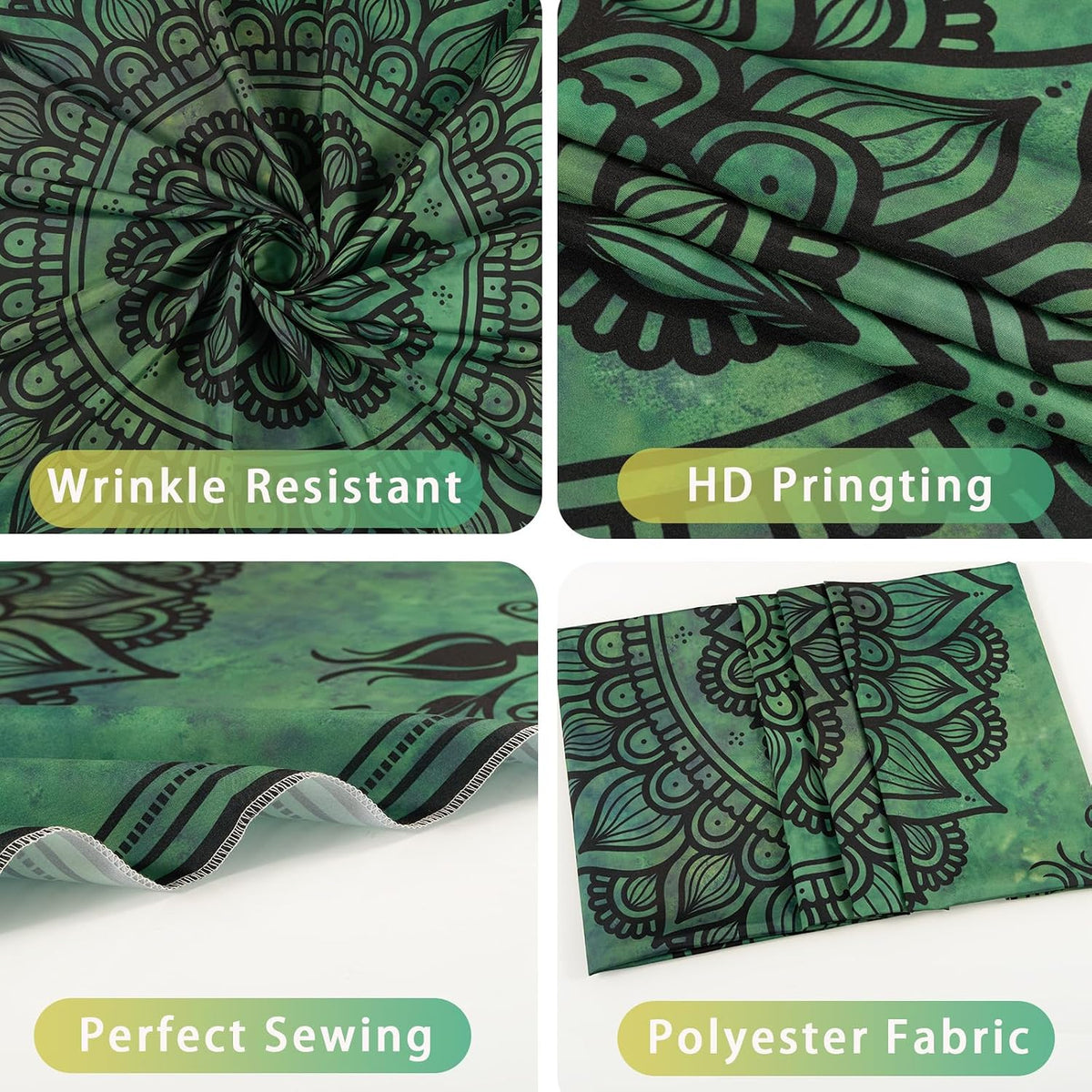 Green Boho Mandala Tapestry for Bedroom, Large Hippie Ceiling Wall Hanging