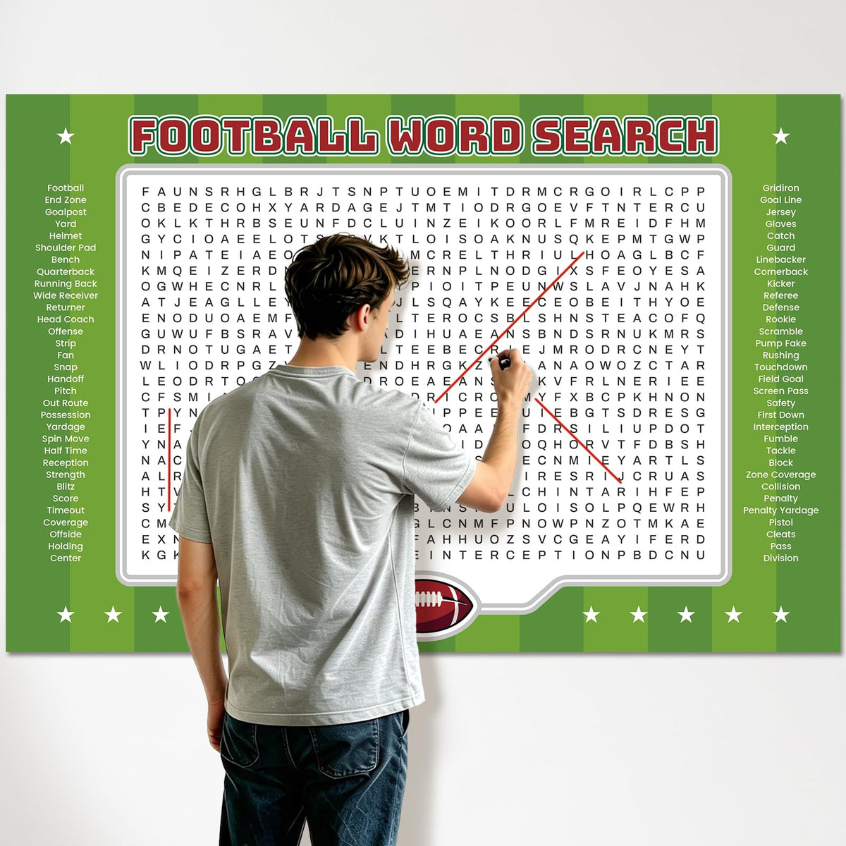 WBCPATY Giant Thanksgiving Word Search Poster, 53" X 36" Jumbo Holiday Word Find Wall Poster, Wall Game with 64 Words for Family Holiday Party Activity