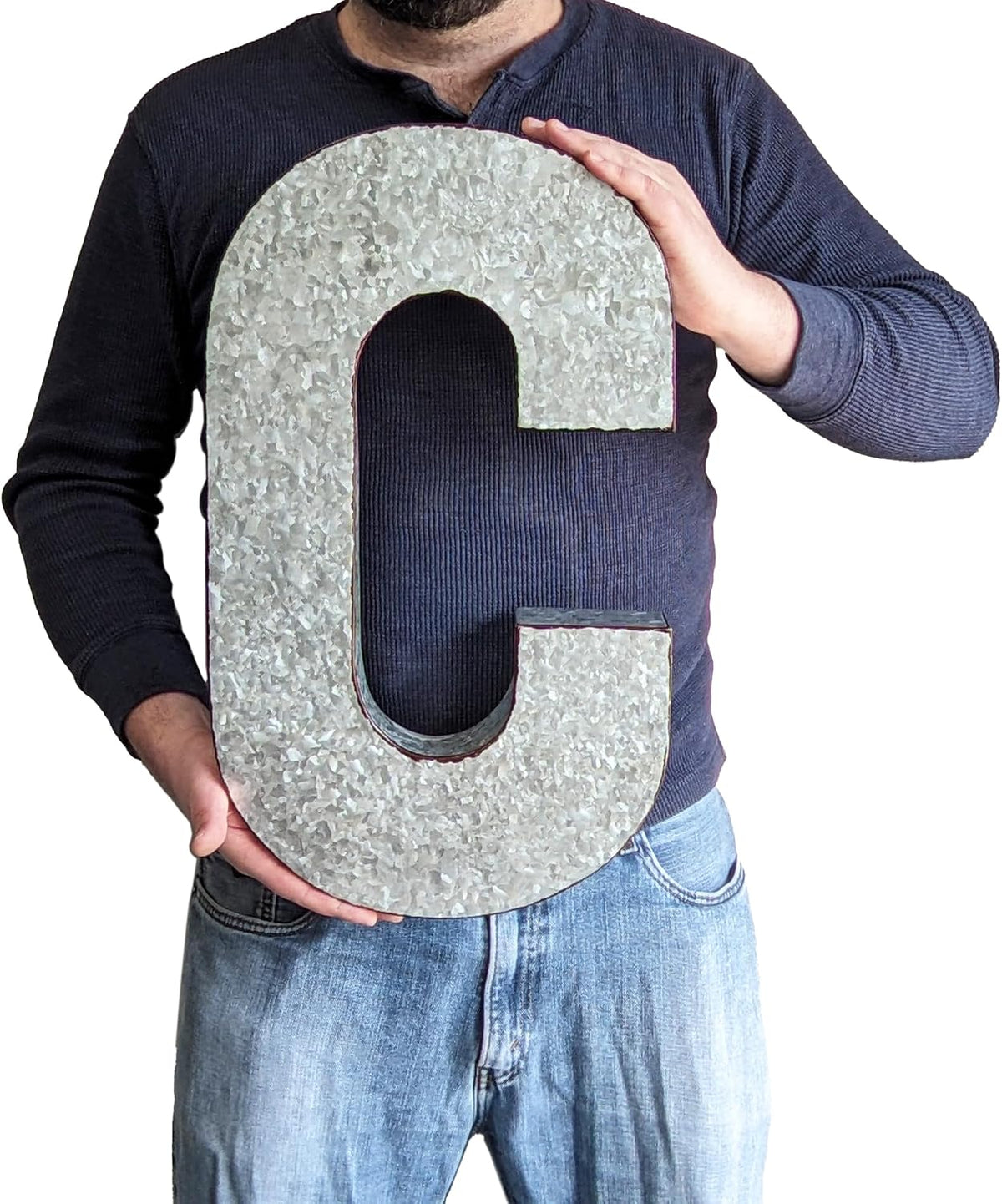 SciencePurchase 20" Metal Letter C Wall Decor, Silver with Rusted Edges, Galvanized Wall Mountable Decoration for Country, Mid-Century, or Farmhouse Themed Room or Event