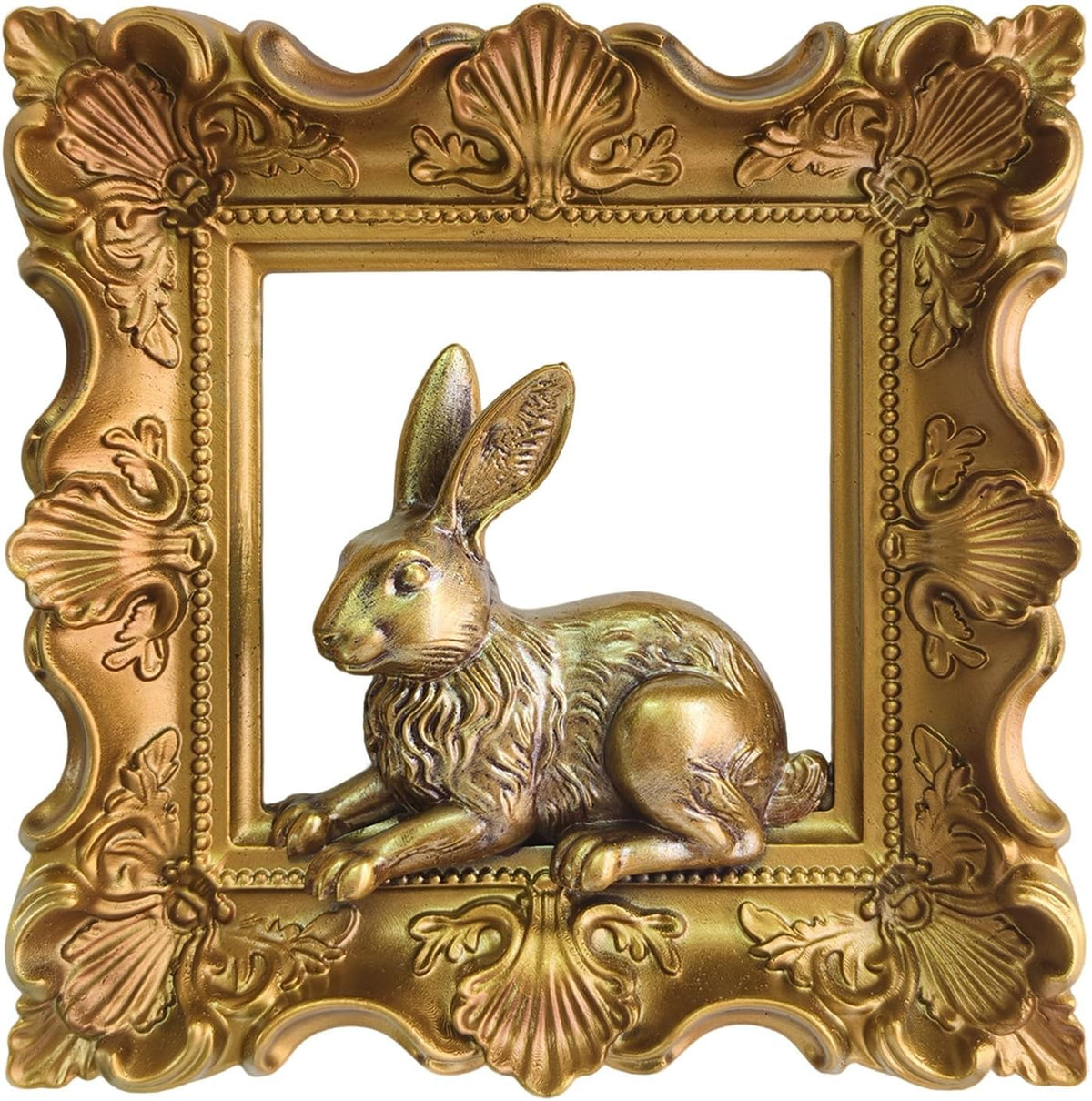 Rabbit Wall Decor with Gold Frame, Baroque Resin Bunny Wall Sculpture