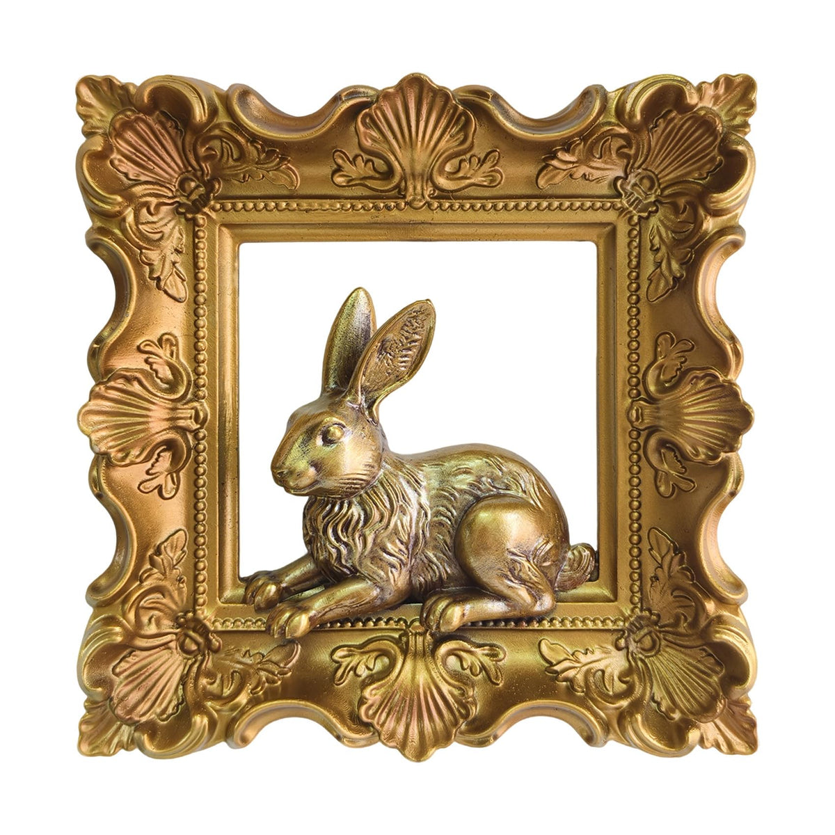Rabbit Wall Decor with Gold Frame, Baroque Resin Bunny Wall Sculpture