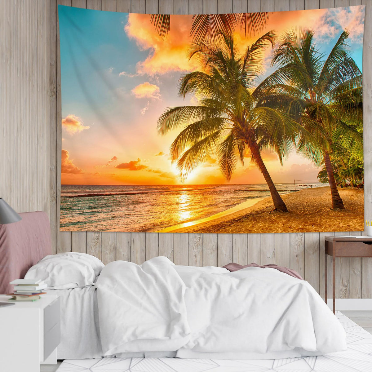 HVEST Ocean Beach Tapestry Wall Hanging, Sunset Seabird and Beach with Grass Wall Tapestry Natural Landscape Tapestries for Bedroom Living Room Dorm Decoration, 60x40 Inches