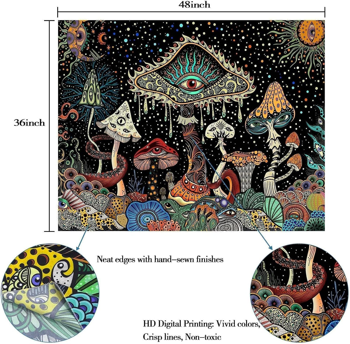 Yeoiat Mushroom Tapestry Hippie Tapestry for Bedroom Cute Tapestries Aesthetic Wall Tapestries Hanging for Bedroom Dorm Living Room (Mushroom, 36.00" X 48.00")