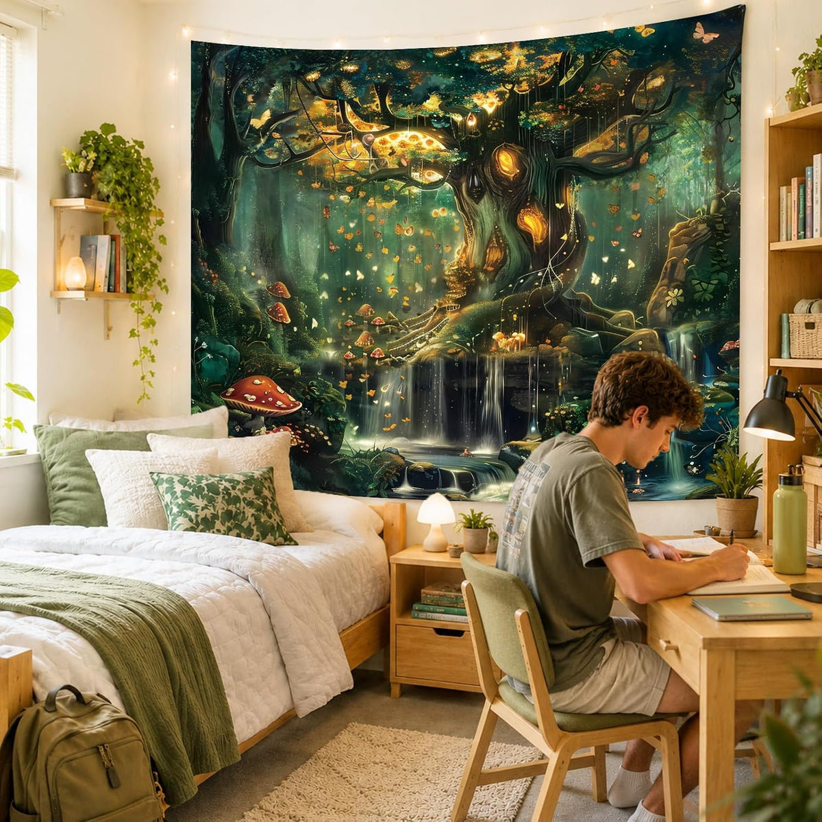 Apdidl Forest Tapestry for Bedroom, Large Green Fairy Wall Tapestries Decor