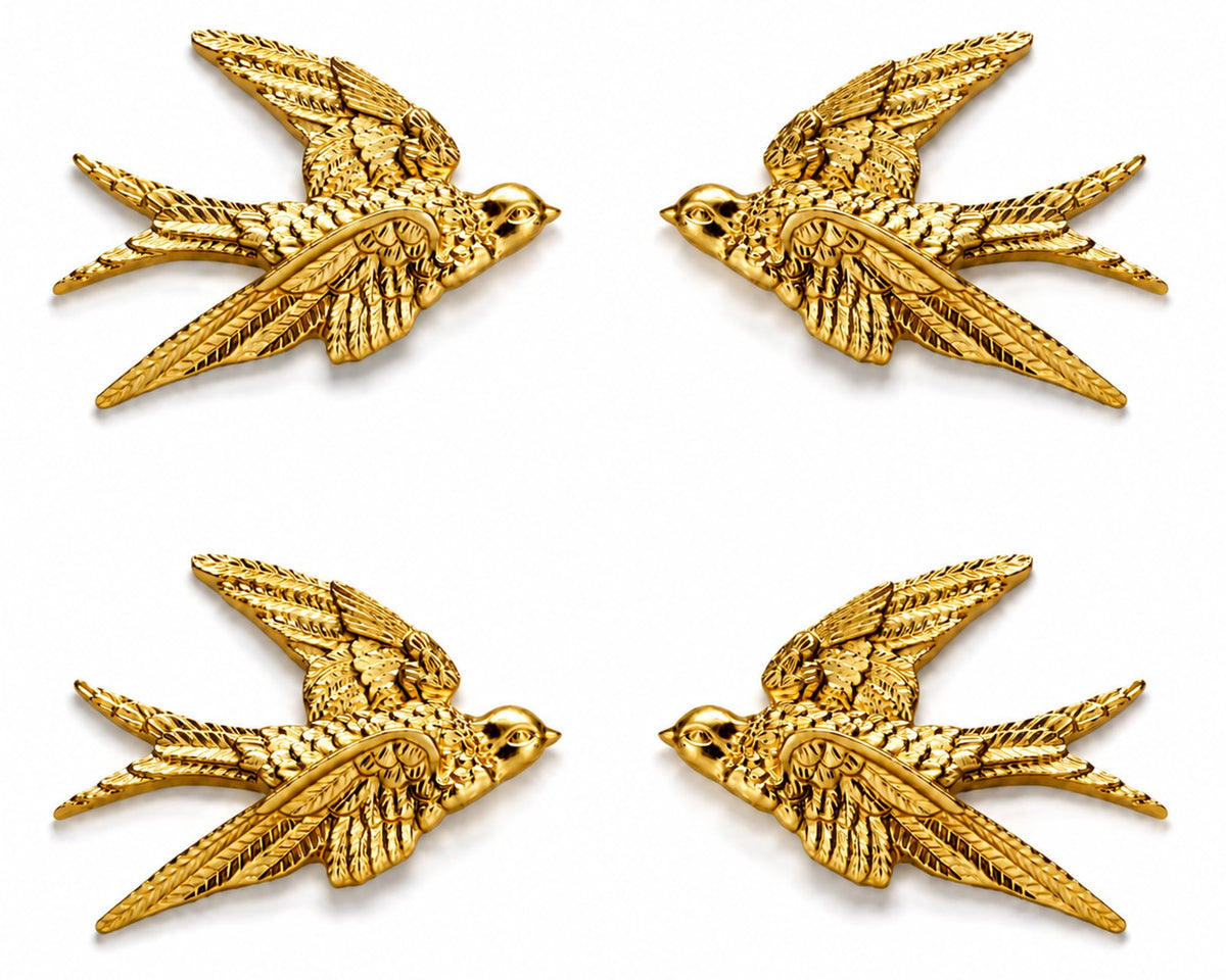 AMOIENSIS 4.75 Inch Gold Swallow Bird Wall Sculpture Set of 2