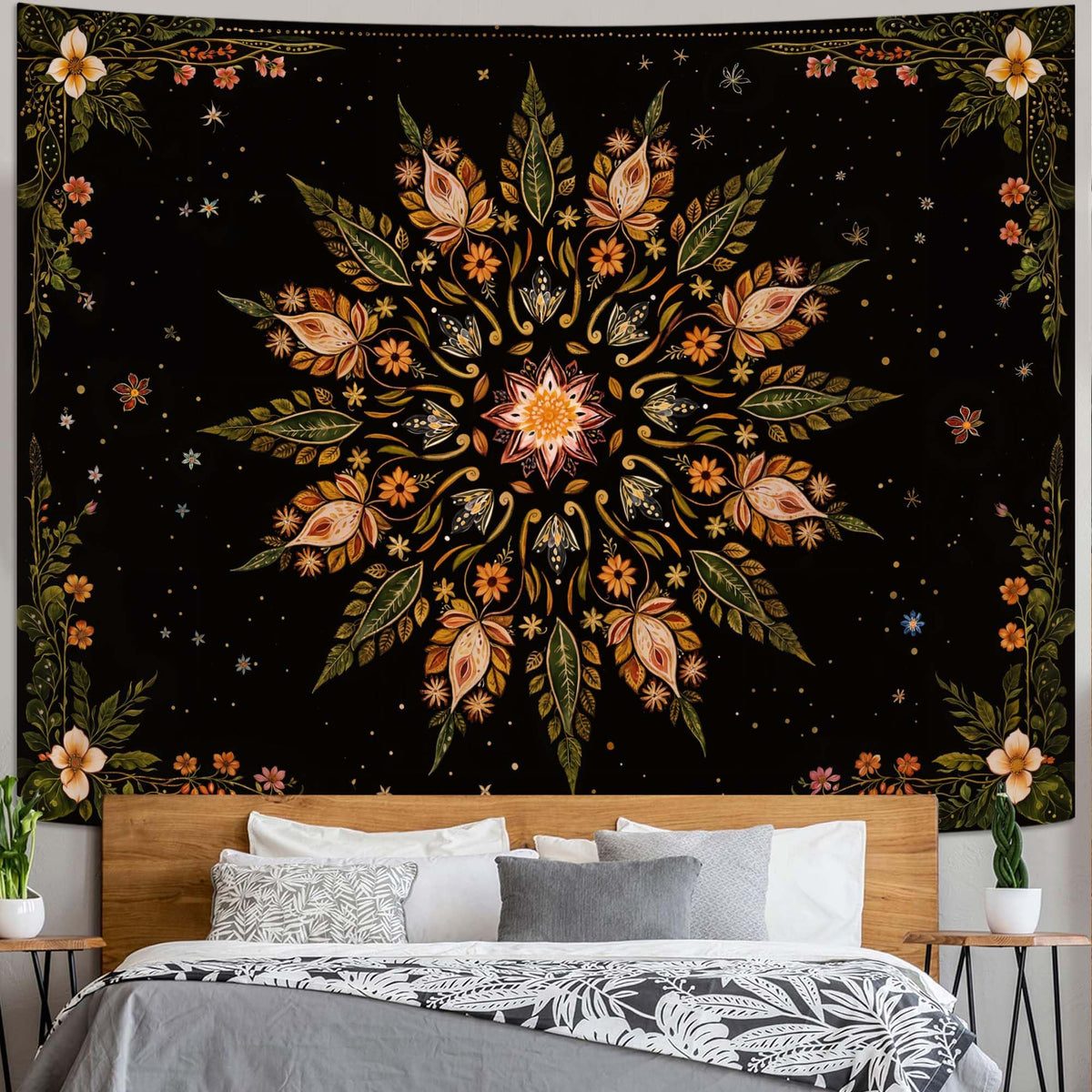 Fowocu Boho Floral Mandala Tapestry Wall Hanging Bohemian Flower Medallion Tapestry Aesthetic Beige Brown Hippie Indian Small Tapestries for Bedroom Living Room Dorm Decor 40 x 30 Inch