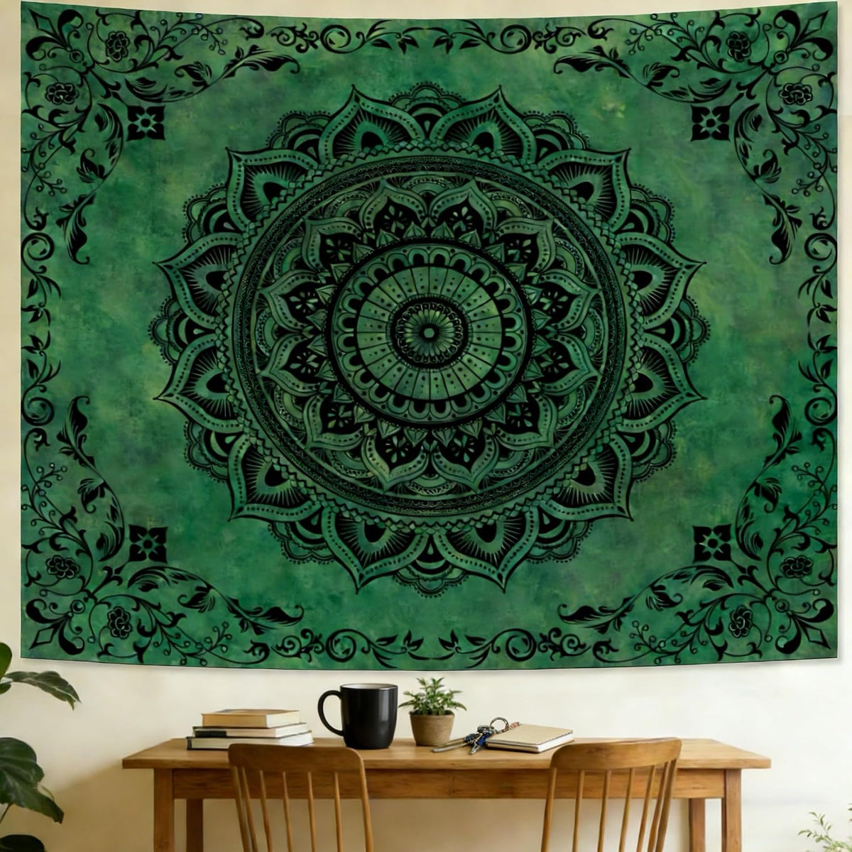 Tichgeim Green Hippie Tapestry Wall Hanging, Large Boho Mandala Tapestries