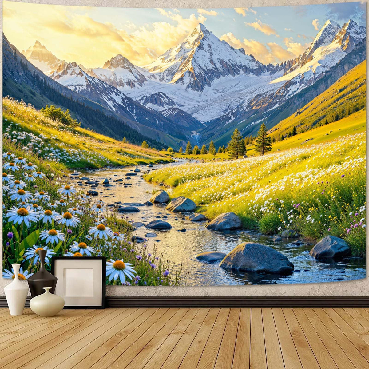 Zussun Nature Forest Tapestry Green Tree Wall Tapestry for Bedroom Aesthetic Plant Stream Pool Landscape Small Tapestries Wall Hanging for Dorm Living Room Decor 48 x 36 Inch