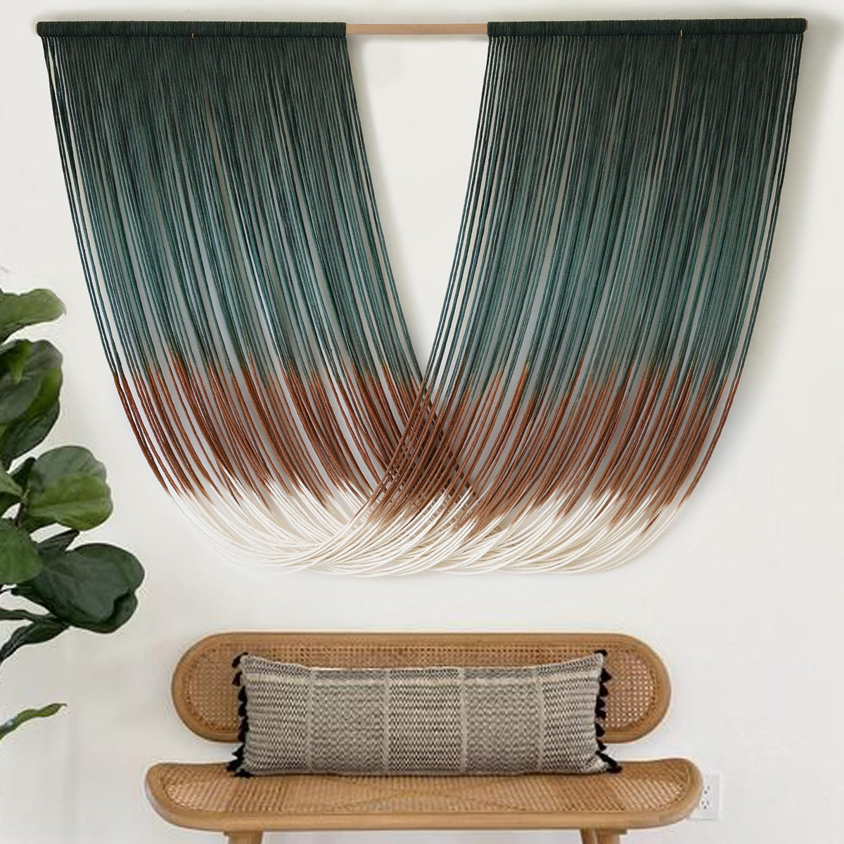 Macrame Wall Hanging Boho Tapestry Dip Dyed Ombre Moss Green 57"W*39"L