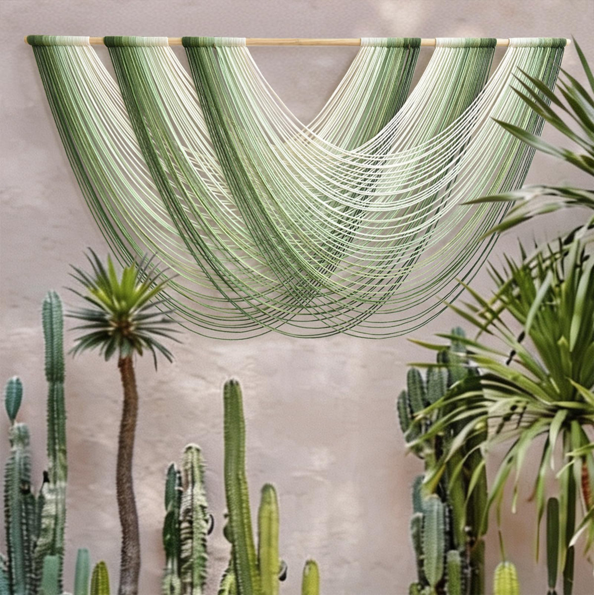 Macrame Wall Hanging Boho Tapestry Dip Dyed Ombre Moss Green 57"W*39"L