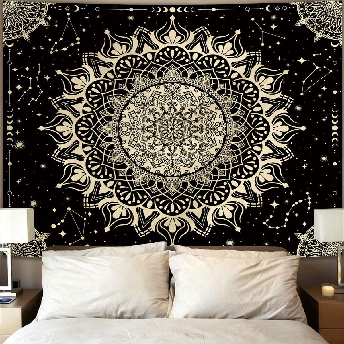 Green Boho Mandala Tapestry for Bedroom, Large Hippie Ceiling Wall Hanging