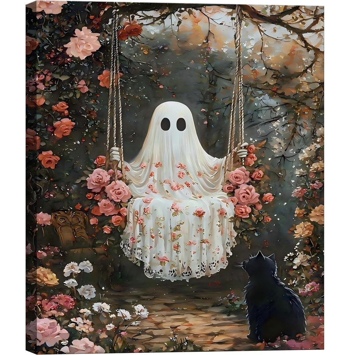 Framed Halloween Ghost Bathroom Canvas Wall Art 8x12 In, Funny Spooky Toilet Scene Canvas Prints Artwork, Dark Halloween Wall Decor Pictures for Office Home Decoration