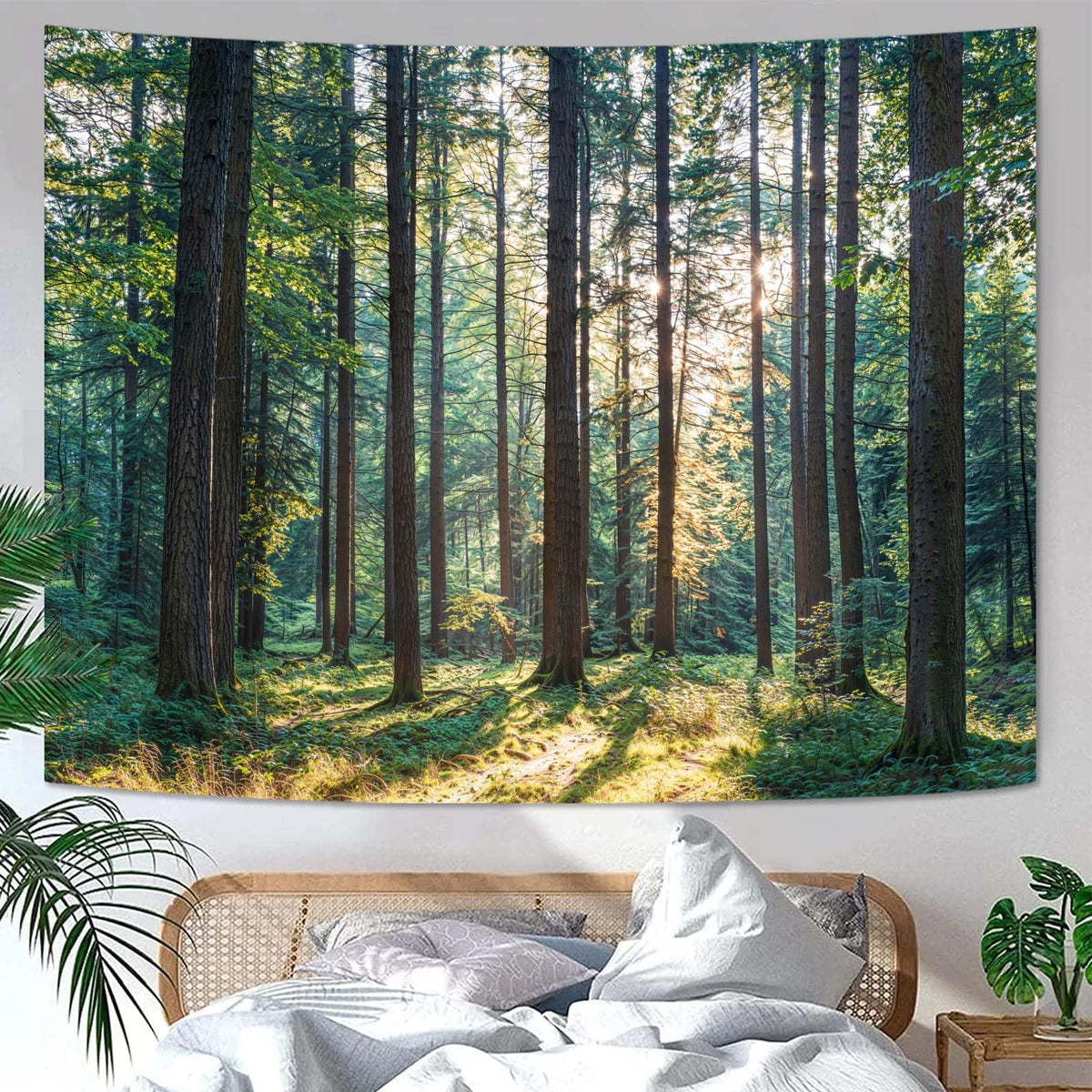 Zussun Nature Forest Tapestry Green Tree Wall Tapestry for Bedroom Aesthetic Plant Stream Pool Landscape Small Tapestries Wall Hanging for Dorm Living Room Decor 48 x 36 Inch