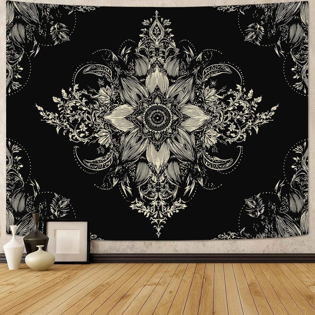 Lifeel Black and White Floral Tapestry, Boho Aesthetic Tapestries, Wall Hanging for Bedroom Living Room Dorm