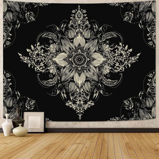 Lifeel Black and White Floral Tapestry, Boho Aesthetic Tapestries, Wall Hanging for Bedroom Living Room Dorm