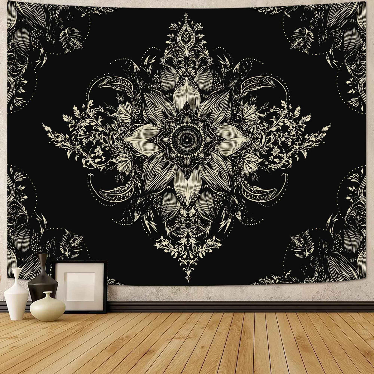 Lifeel Black and White Floral Tapestry, Boho Aesthetic Tapestries, Wall Hanging for Bedroom Living Room Dorm