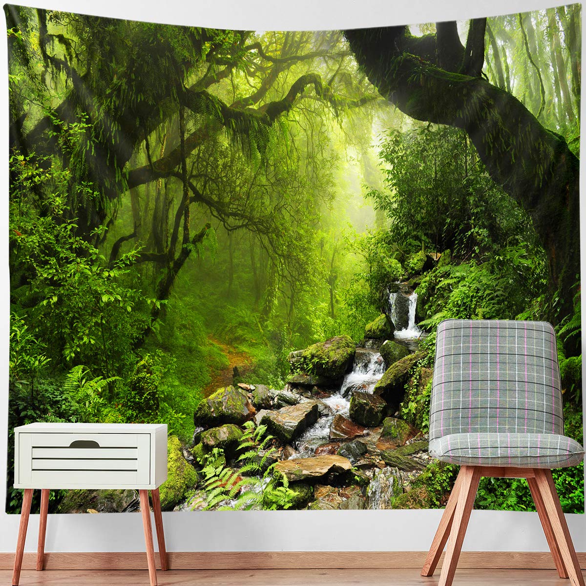 Llamazing Forest Tapestry Home Decor Landscape Living Room Bedroom Decoration Magic Tapestry Curtain (Looking Up at The Stars, 78''L×60''W)