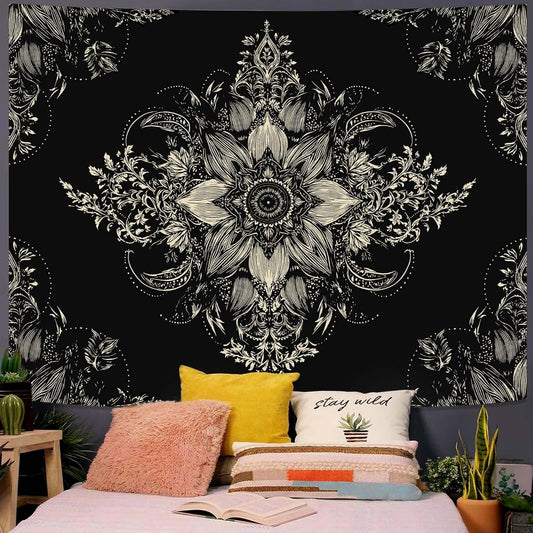 Lifeel Black and White Floral Tapestry, Boho Aesthetic Tapestries, Wall Hanging for Bedroom Living Room Dorm