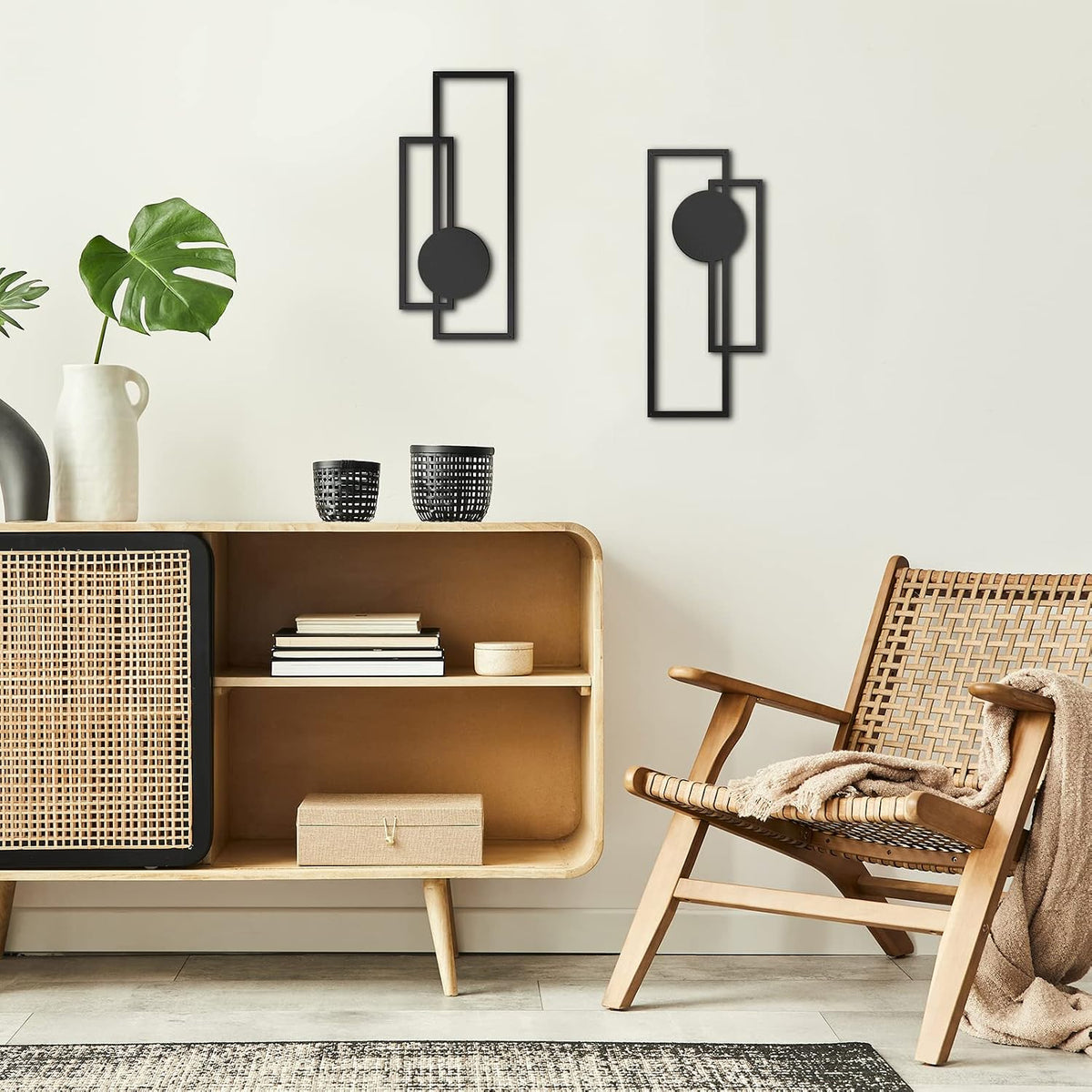 Peryiter 2 Pcs Minimalist Metal Abstract Wall Art Black Living Room Decor