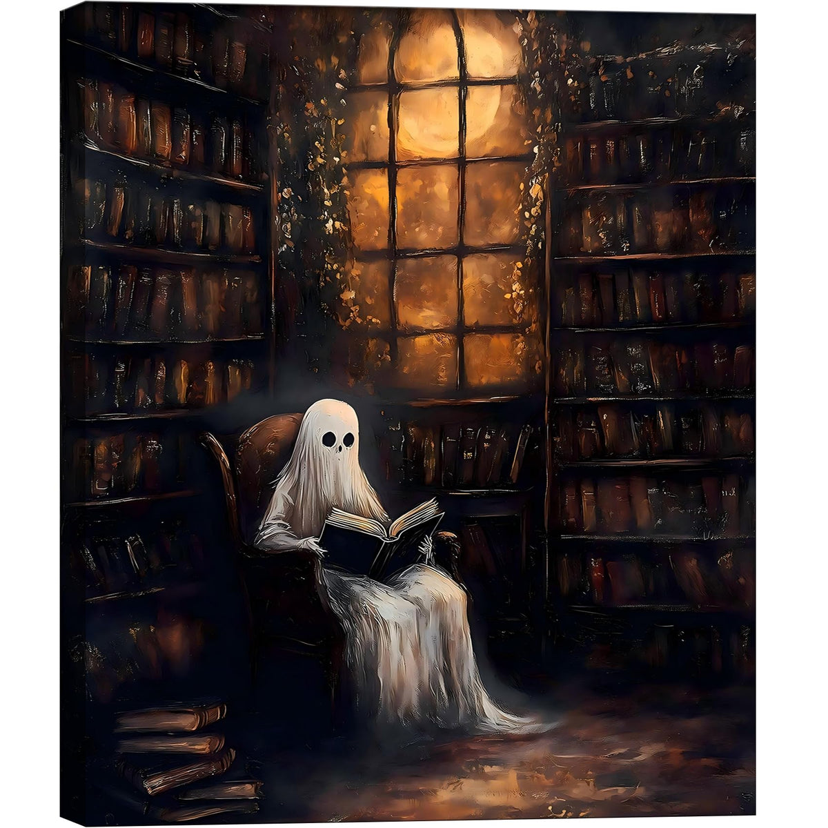 Framed Halloween Ghost Bathroom Canvas Wall Art 8x12 In, Funny Spooky Toilet Scene Canvas Prints Artwork, Dark Halloween Wall Decor Pictures for Office Home Decoration