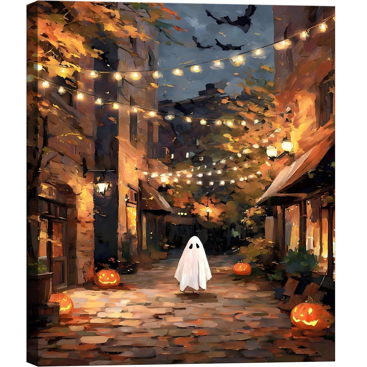 Framed Halloween Ghost Bathroom Canvas Wall Art 8x12 In, Funny Spooky Toilet Scene Canvas Prints Artwork, Dark Halloween Wall Decor Pictures for Office Home Decoration