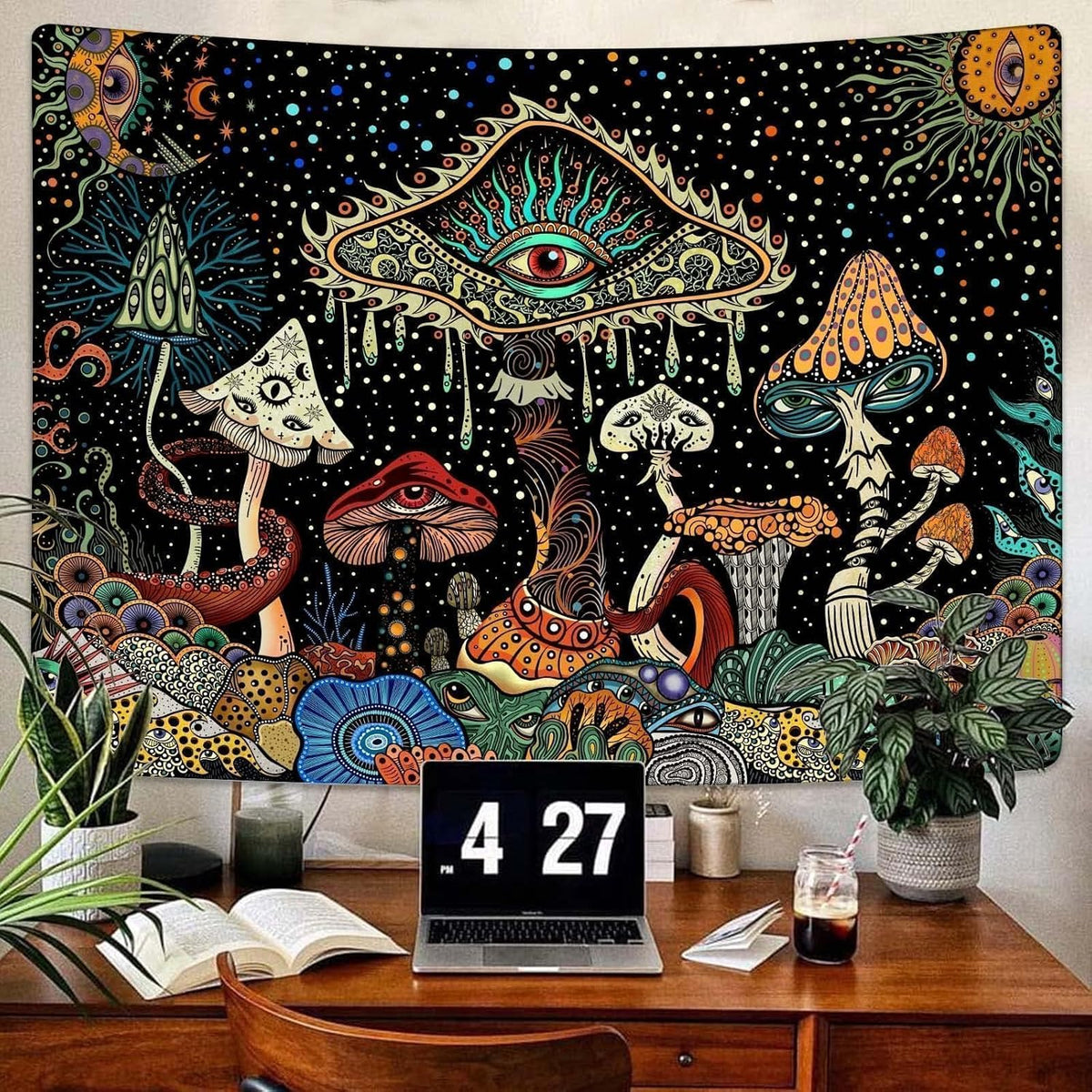 Yeoiat Mushroom Tapestry Hippie Tapestry for Bedroom Cute Tapestries Aesthetic Wall Tapestries Hanging for Bedroom Dorm Living Room (Mushroom, 36.00" X 48.00")