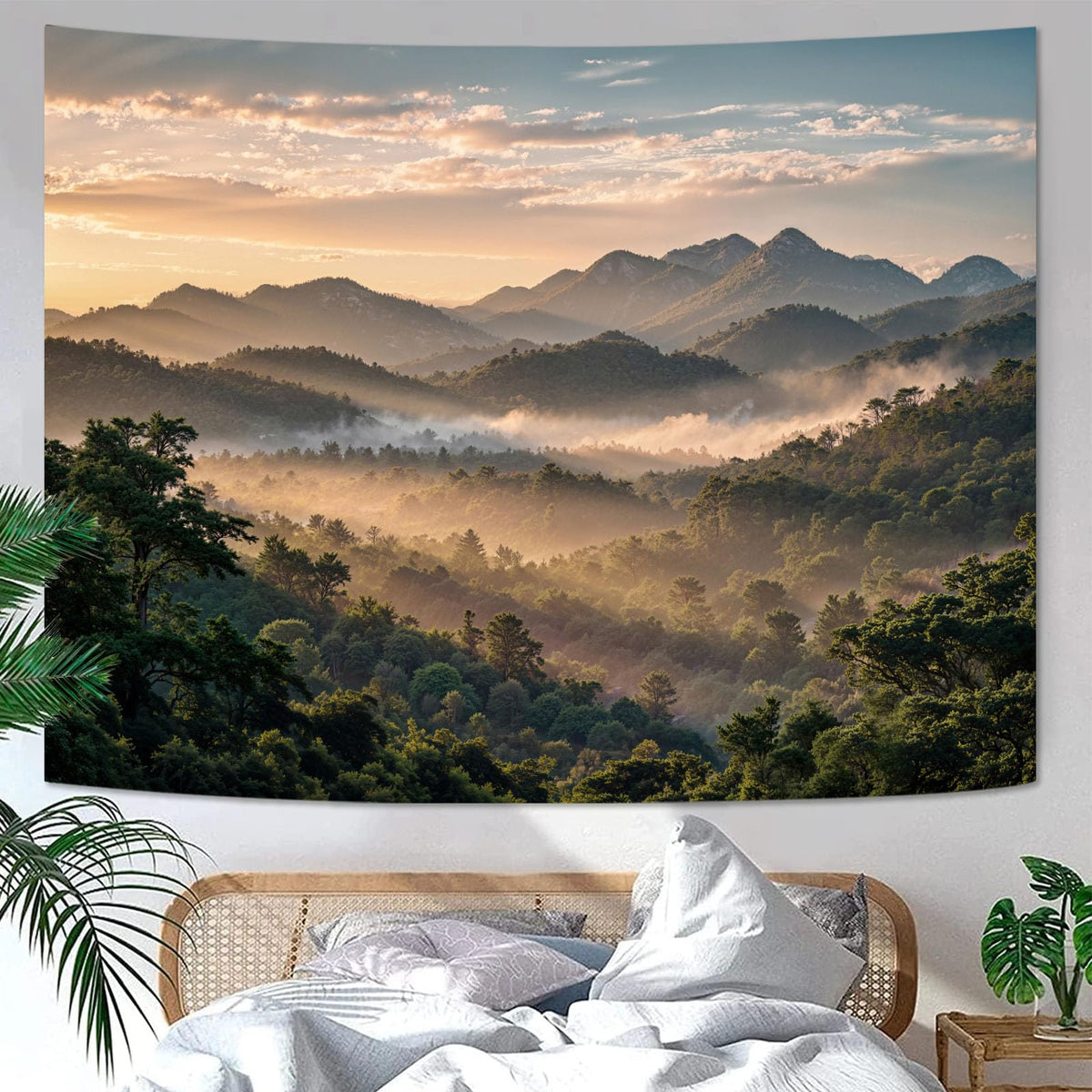 Zussun Nature Forest Tapestry Green Tree Wall Tapestry for Bedroom Aesthetic Plant Stream Pool Landscape Small Tapestries Wall Hanging for Dorm Living Room Decor 48 x 36 Inch