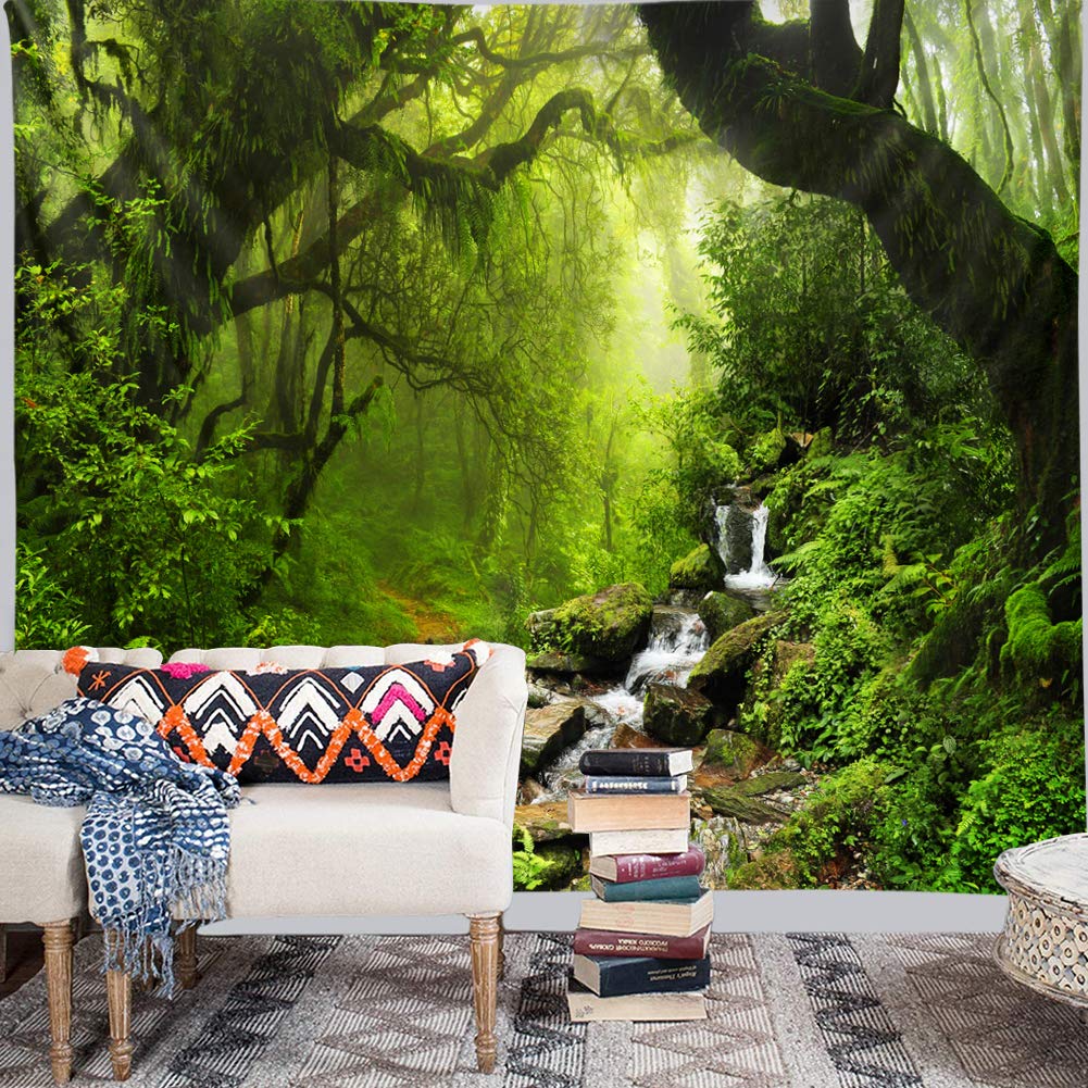 Llamazing Forest Tapestry Home Decor Landscape Living Room Bedroom Decoration Magic Tapestry Curtain (Looking Up at The Stars, 78''L×60''W)