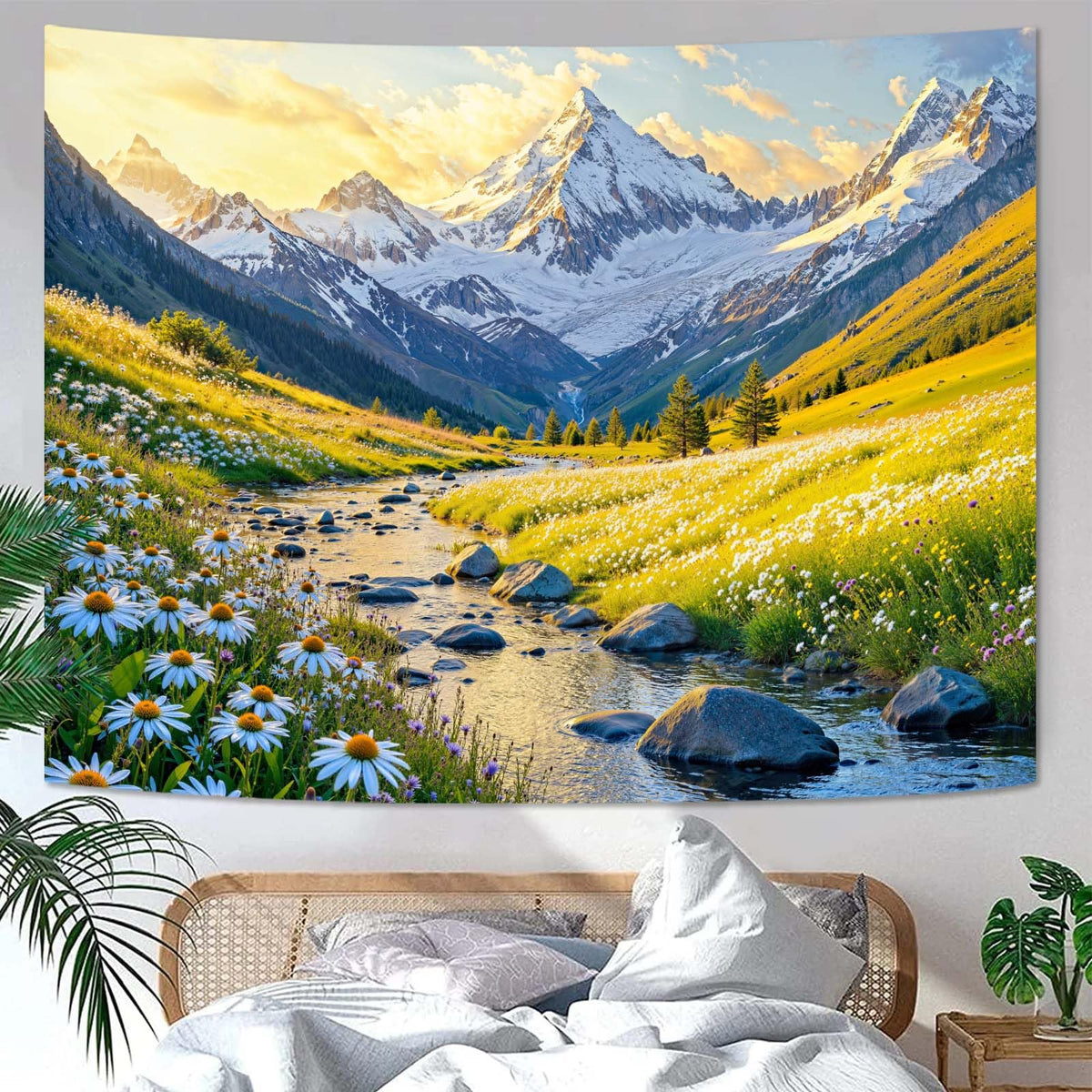 Zussun Nature Forest Tapestry Green Tree Wall Tapestry for Bedroom Aesthetic Plant Stream Pool Landscape Small Tapestries Wall Hanging for Dorm Living Room Decor 48 x 36 Inch