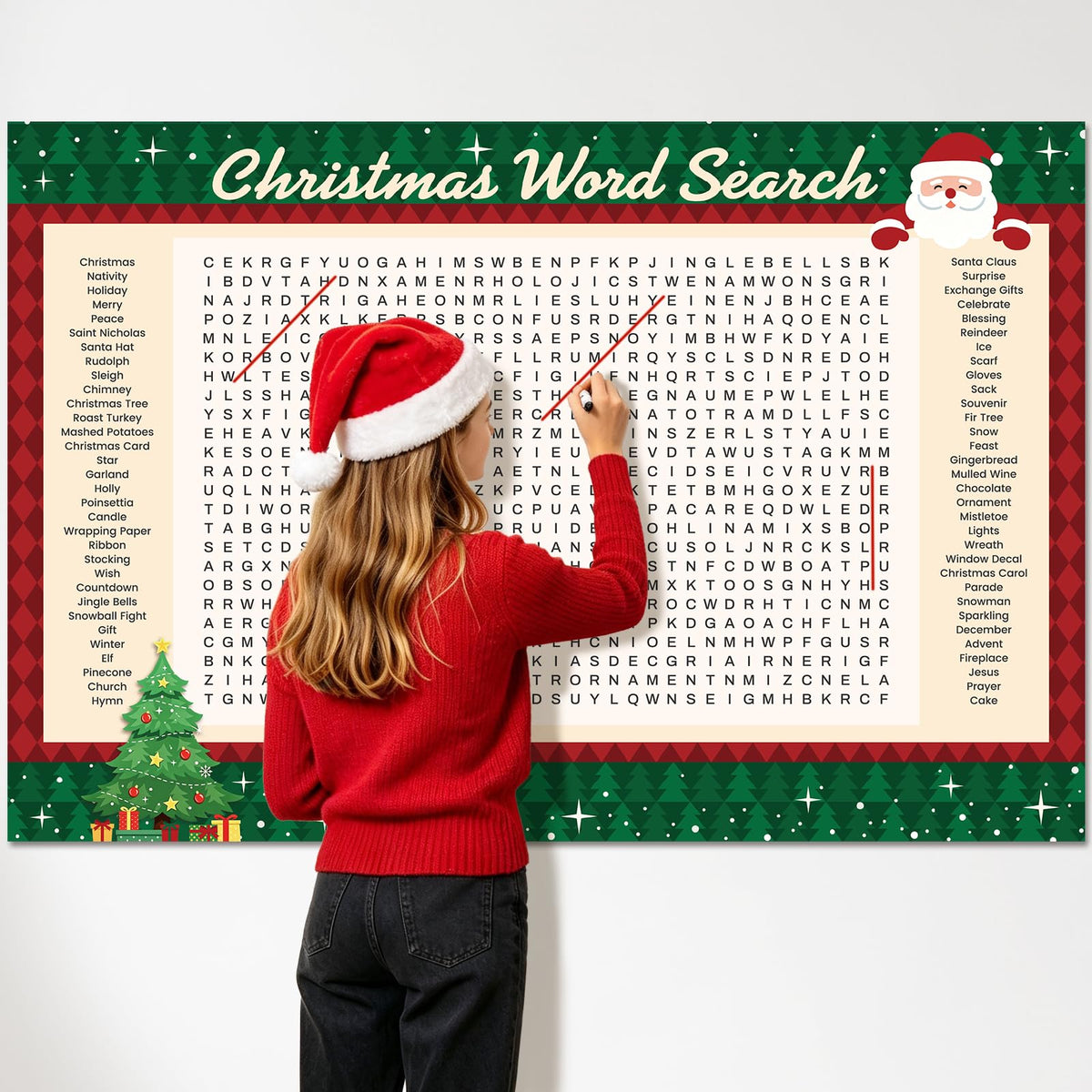 WBCPATY Giant Thanksgiving Word Search Poster, 53" X 36" Jumbo Holiday Word Find Wall Poster, Wall Game with 64 Words for Family Holiday Party Activity