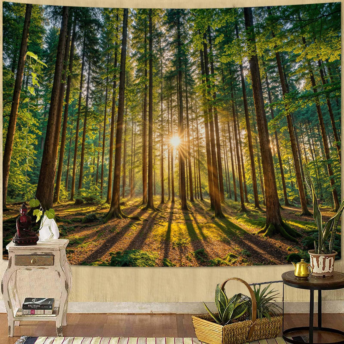 Zussun Nature Forest Tapestry Green Tree Wall Tapestry for Bedroom Aesthetic Plant Stream Pool Landscape Small Tapestries Wall Hanging for Dorm Living Room Decor 48 x 36 Inch