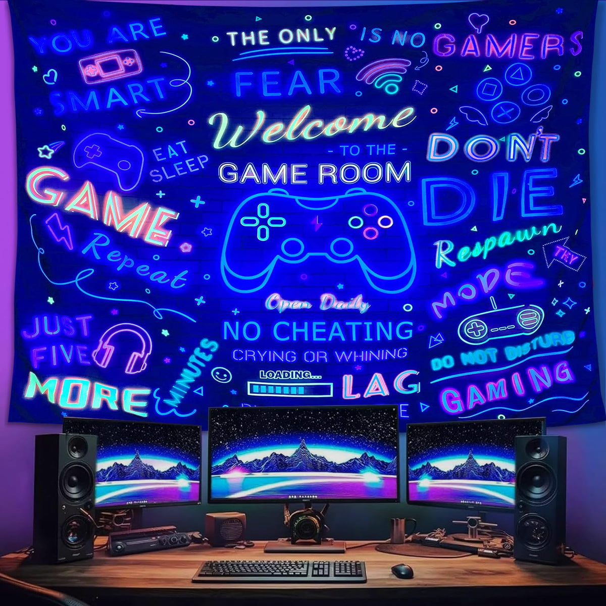 ARTCREATOR Black Light Art Halloween Wall Decor Trippy Blacklight Horror Face Tapestry, UV Reactive Tapestries Glow in The Dark Party Tapestry for Bedroom, Living Room (29" x 37")