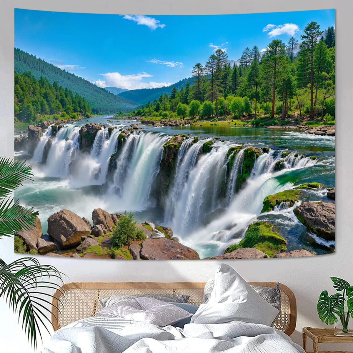Zussun Nature Forest Tapestry Green Tree Wall Tapestry for Bedroom Aesthetic Plant Stream Pool Landscape Small Tapestries Wall Hanging for Dorm Living Room Decor 48 x 36 Inch