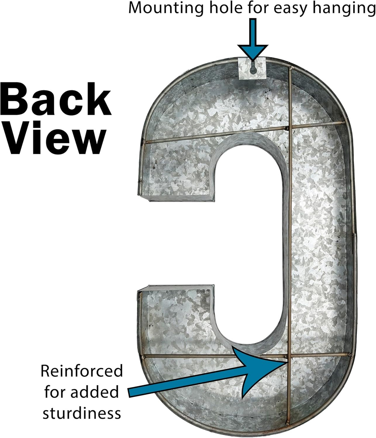 SciencePurchase 20" Metal Letter C Wall Decor, Silver with Rusted Edges, Galvanized Wall Mountable Decoration for Country, Mid-Century, or Farmhouse Themed Room or Event