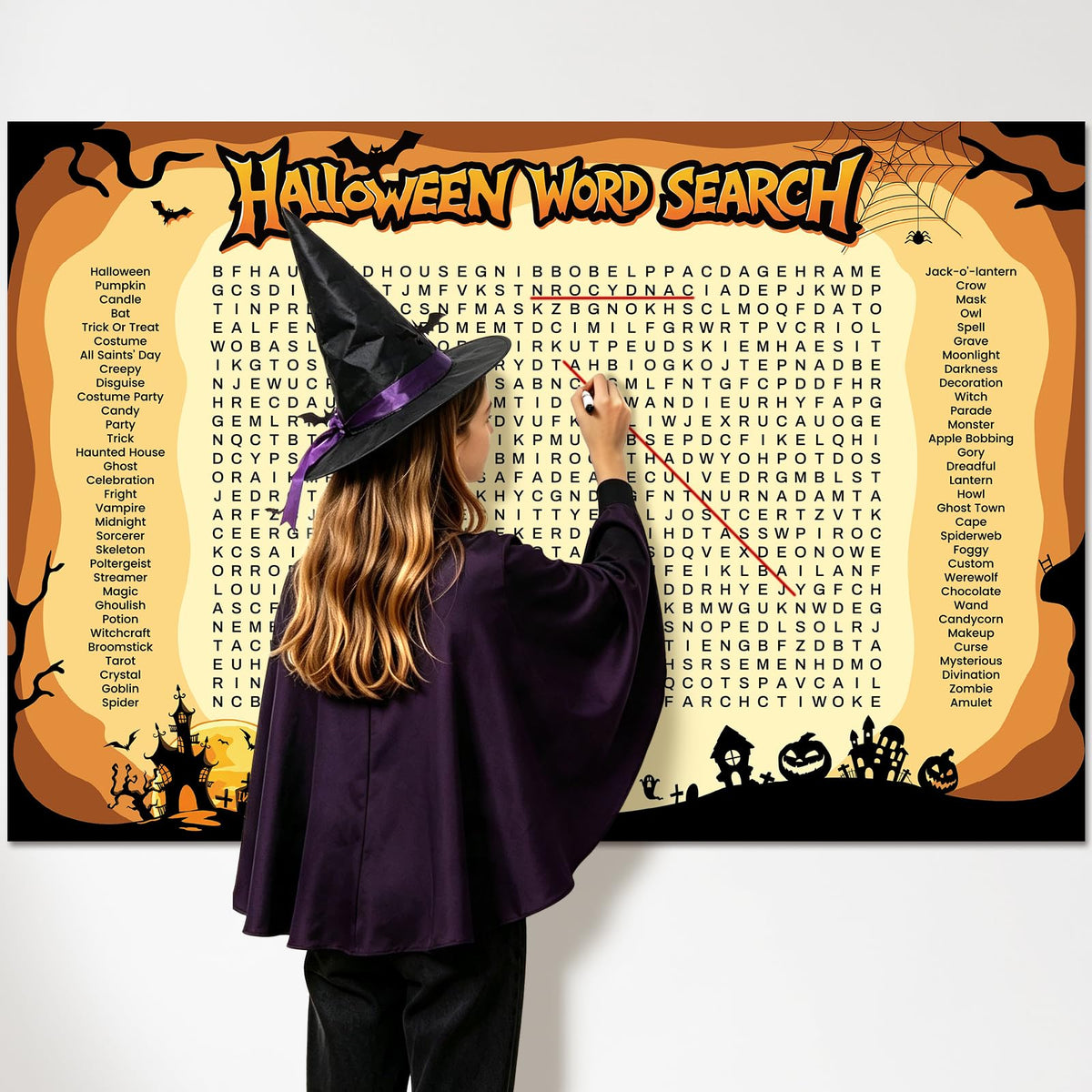 WBCPATY Giant Thanksgiving Word Search Poster, 53" X 36" Jumbo Holiday Word Find Wall Poster, Wall Game with 64 Words for Family Holiday Party Activity