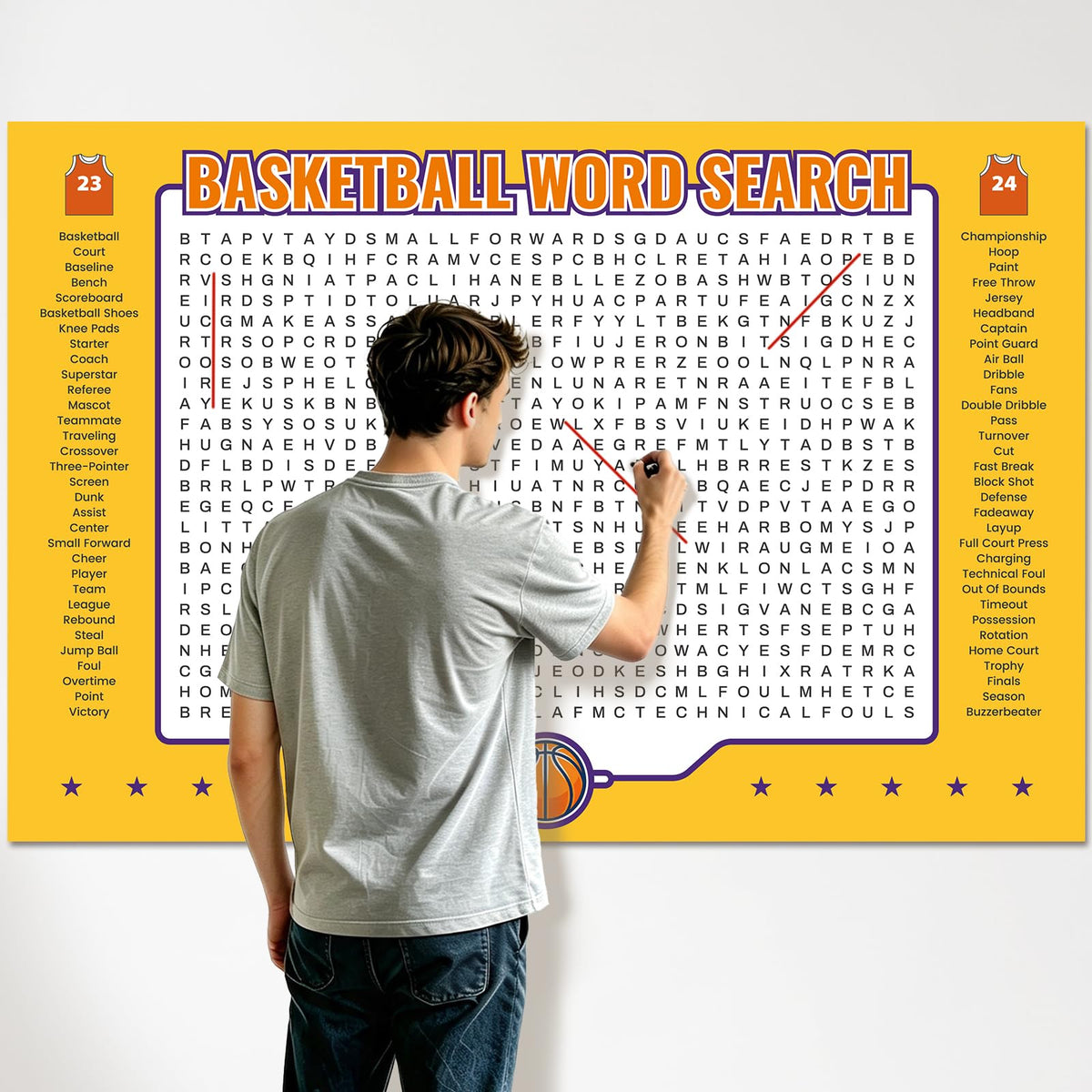 WBCPATY Giant Thanksgiving Word Search Poster, 53" X 36" Jumbo Holiday Word Find Wall Poster, Wall Game with 64 Words for Family Holiday Party Activity