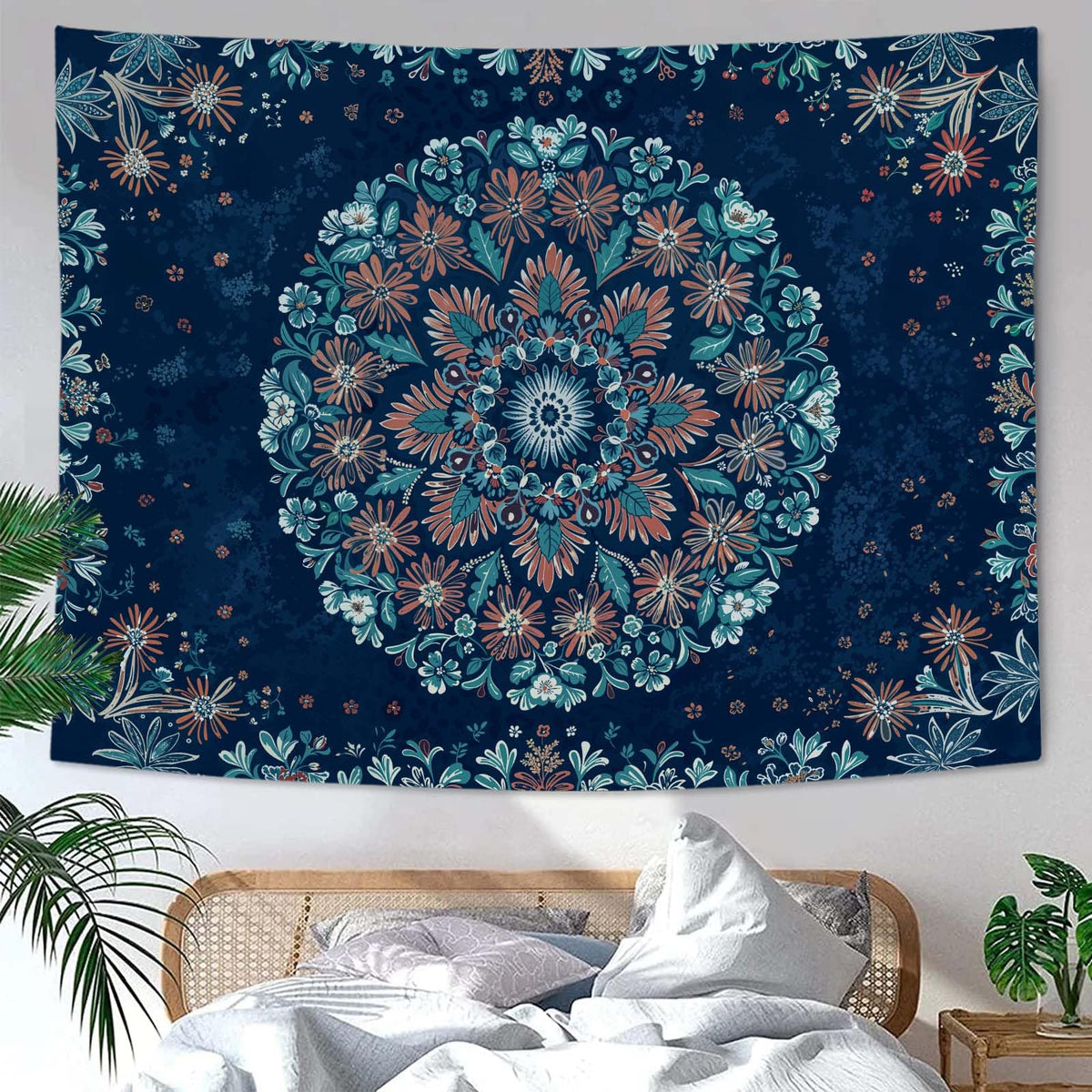 Fowocu Boho Floral Mandala Tapestry Wall Hanging Bohemian Flower Medallion Tapestry Aesthetic Beige Brown Hippie Indian Small Tapestries for Bedroom Living Room Dorm Decor 40 x 30 Inch