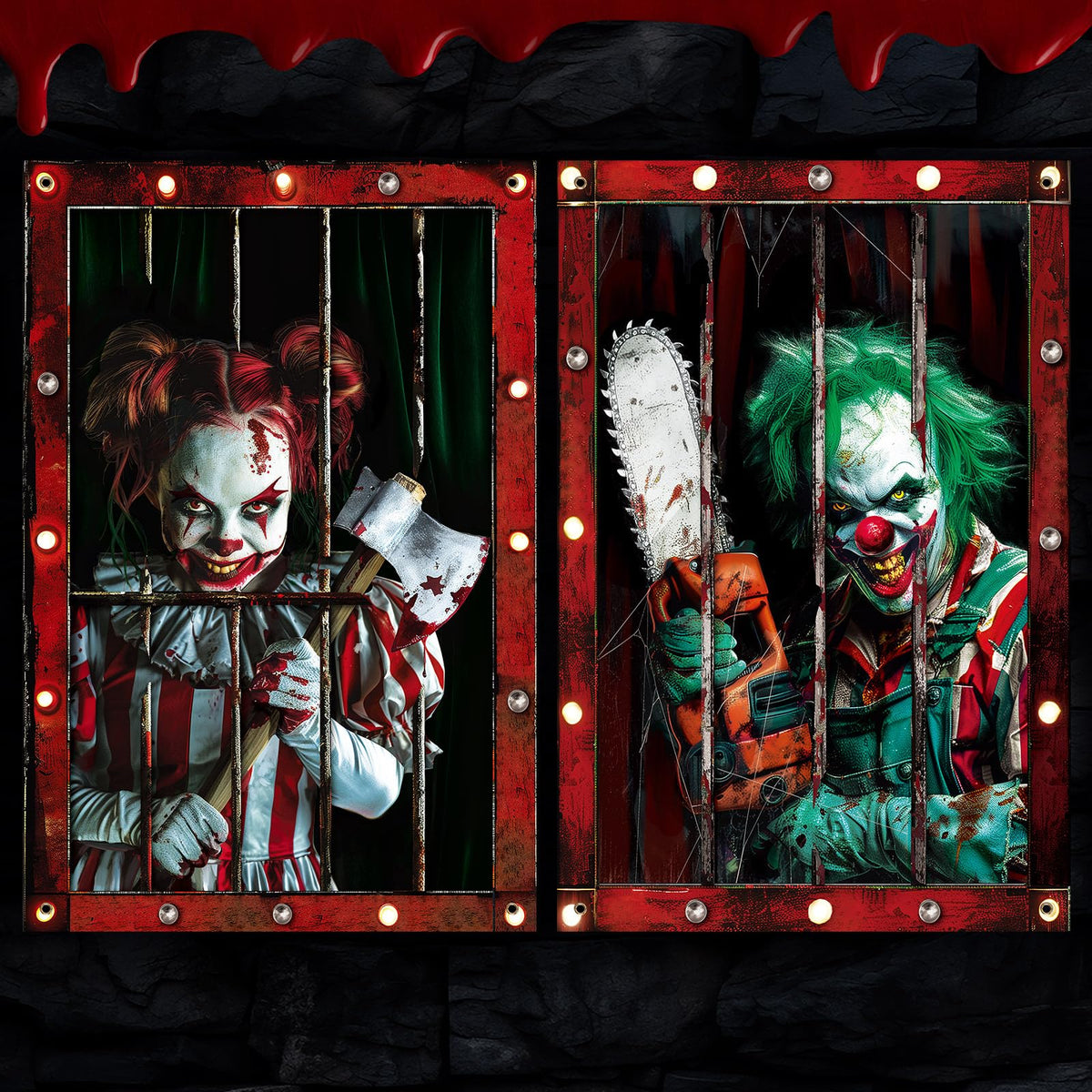 2 Pcs Halloween Scary Window Curtain Cover, Boy and Girl