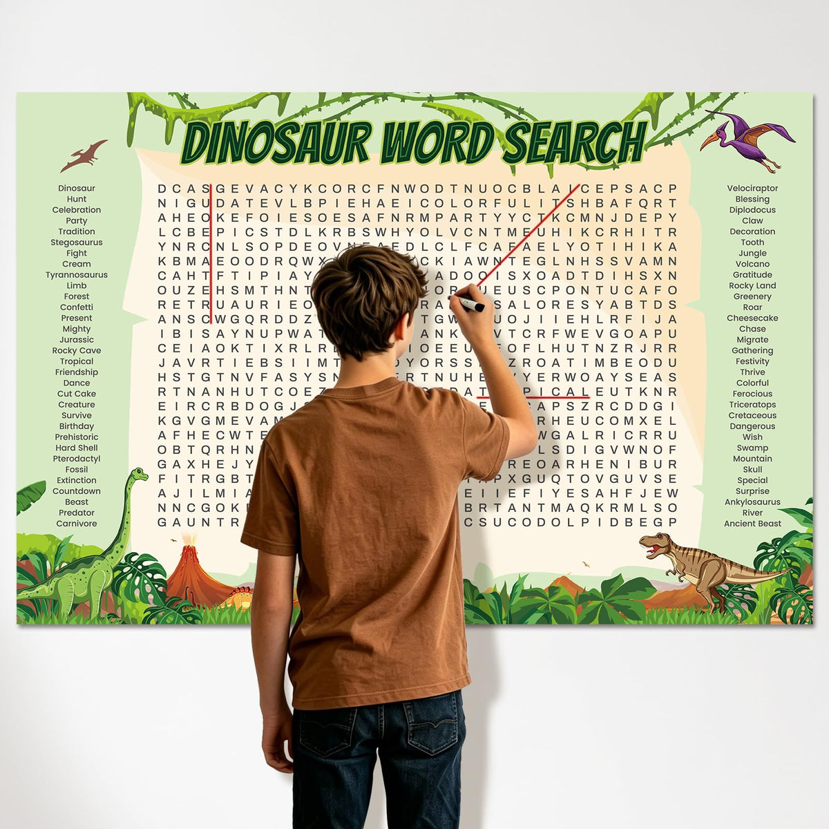 WBCPATY Giant Thanksgiving Word Search Poster, 53" X 36" Jumbo Holiday Word Find Wall Poster, Wall Game with 64 Words for Family Holiday Party Activity