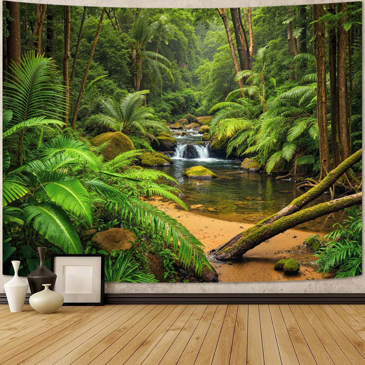 Zussun Nature Forest Tapestry Green Tree Wall Tapestry for Bedroom Aesthetic Plant Stream Pool Landscape Small Tapestries Wall Hanging for Dorm Living Room Decor 48 x 36 Inch
