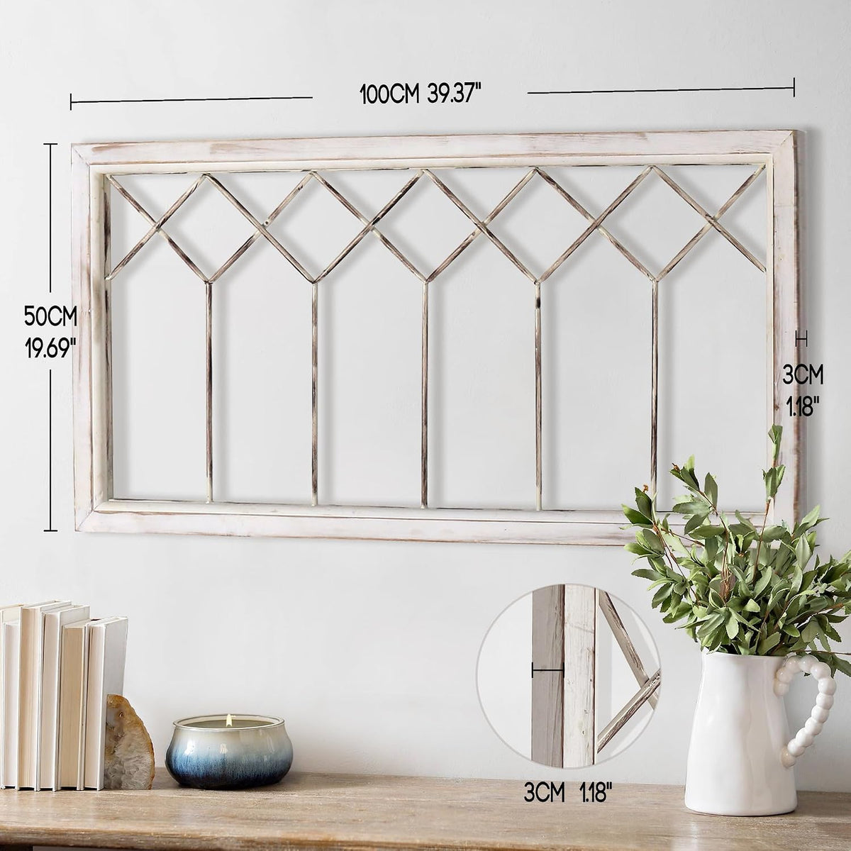 Oakrain Wood Window Frame Wall Art, 39"x 20" Rustic Wall Decor for Home
