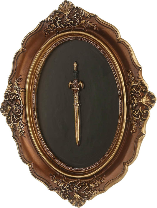 Juedawyal Baroque Sword Wall Sculpture, Gothic Wall Decor, Resin Vintage Wall Accent, Antique Oval Aesthetic Room Décor for Hallway Living Room Entryway Gallery Wall