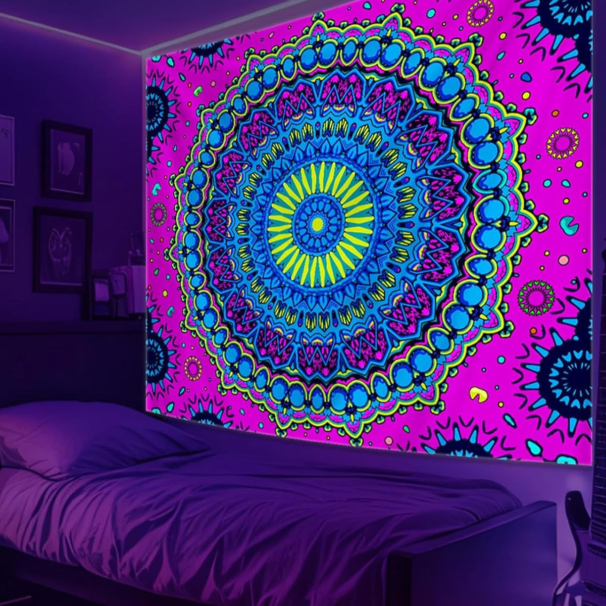 Green Boho Mandala Tapestry for Bedroom, Large Hippie Ceiling Wall Hanging